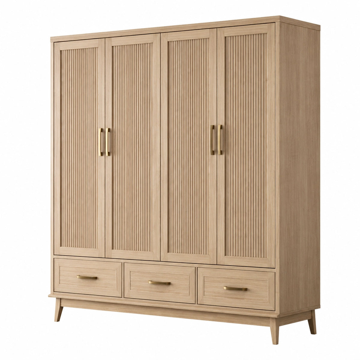 Armadio in legno con 4 ante e maniglie in metallo, 200x150x60 cm