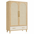 Armadio in Legno e Rattan con Cassetto 180x90x50 cm Colore Naturale