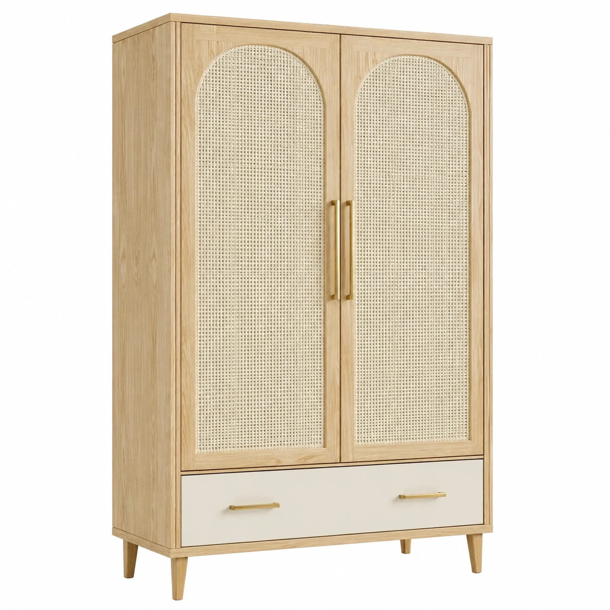 Armadio in Legno e Rattan con Cassetto 180x90x50 cm Colore Naturale