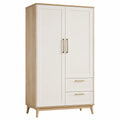 Armadio in legno e MDF con maniglie in metallo dorato 180x90x50 cm bianco e beige