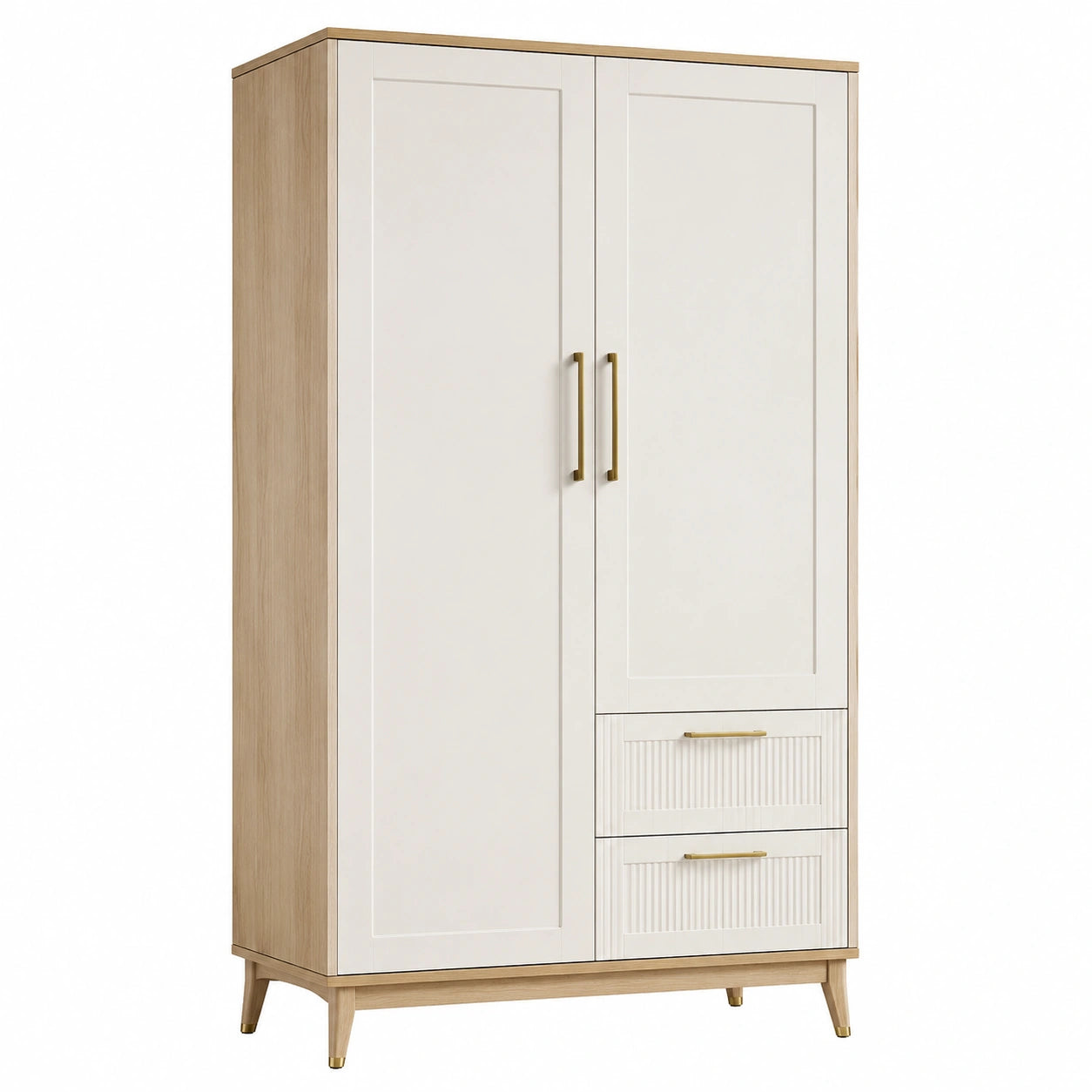 Armadio in legno e MDF con maniglie in metallo dorato 180x90x50 cm bianco e beige