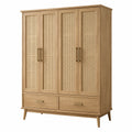 Armadio a quattro ante in legno e rattan
