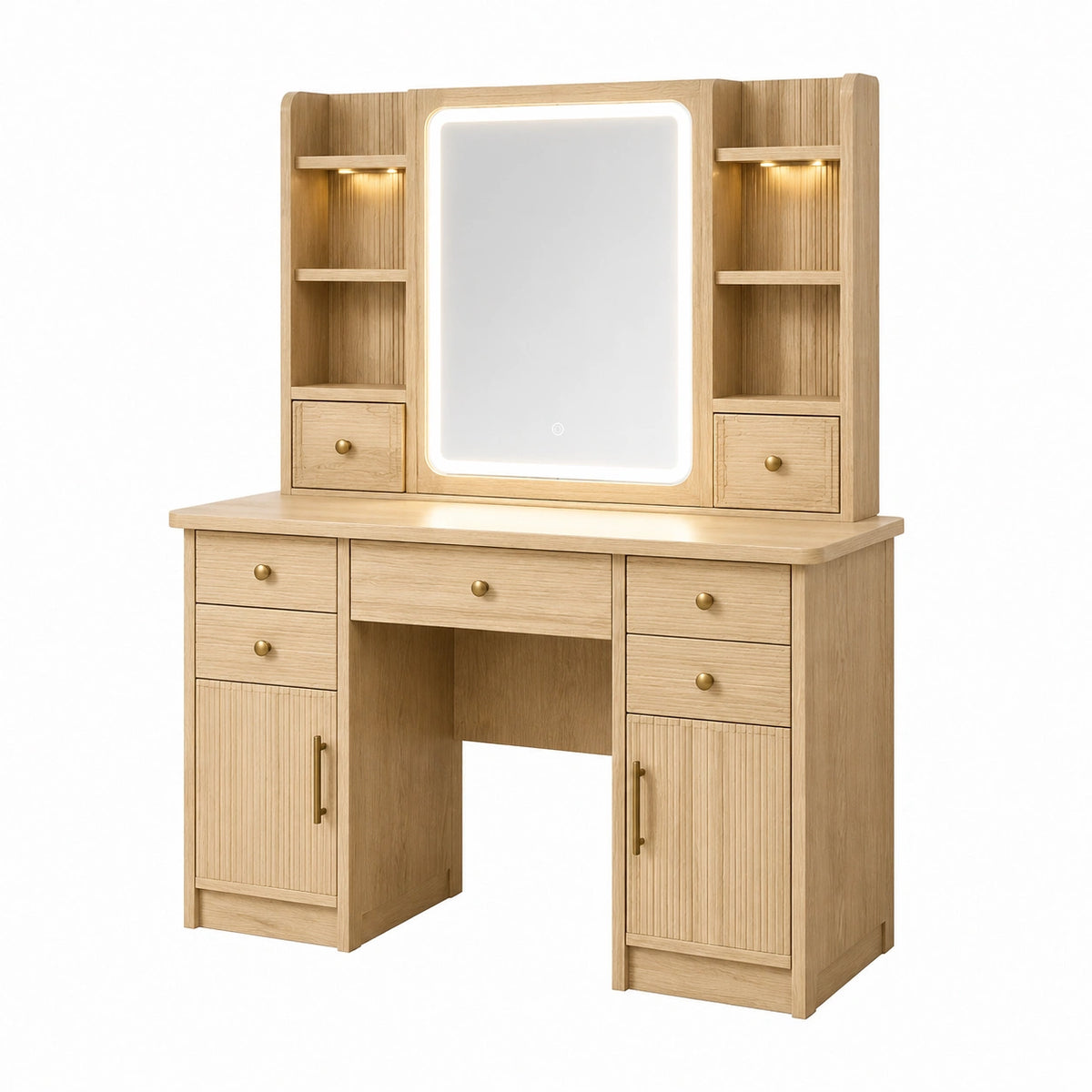 Tavolo Toeletta in Legno di Quercia con Specchio LED