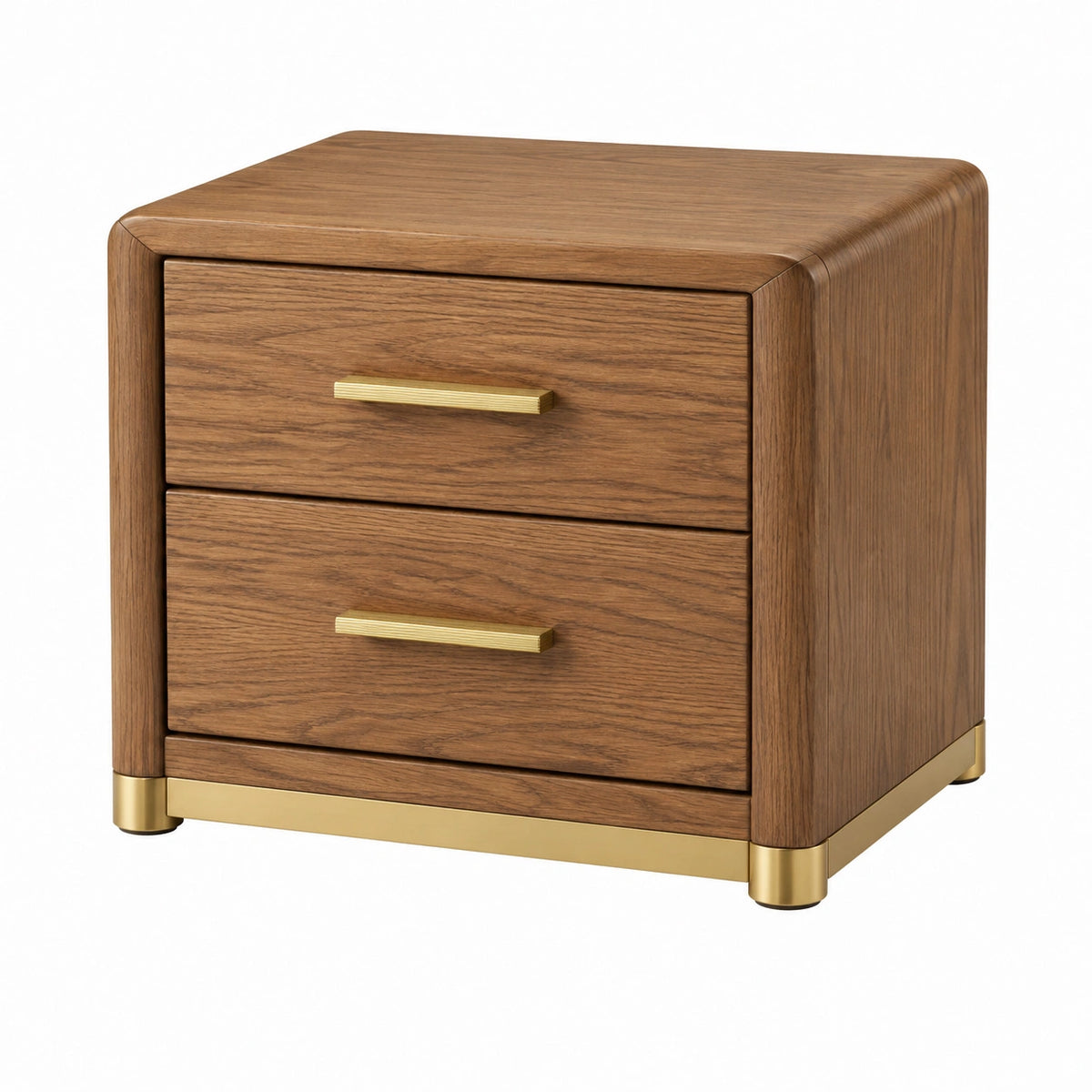 Comodino in Rovere con Dettagli in Metallo Oro 50x40x55 cm