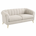 Divano 3 posti in tessuto beige con gambe in metallo