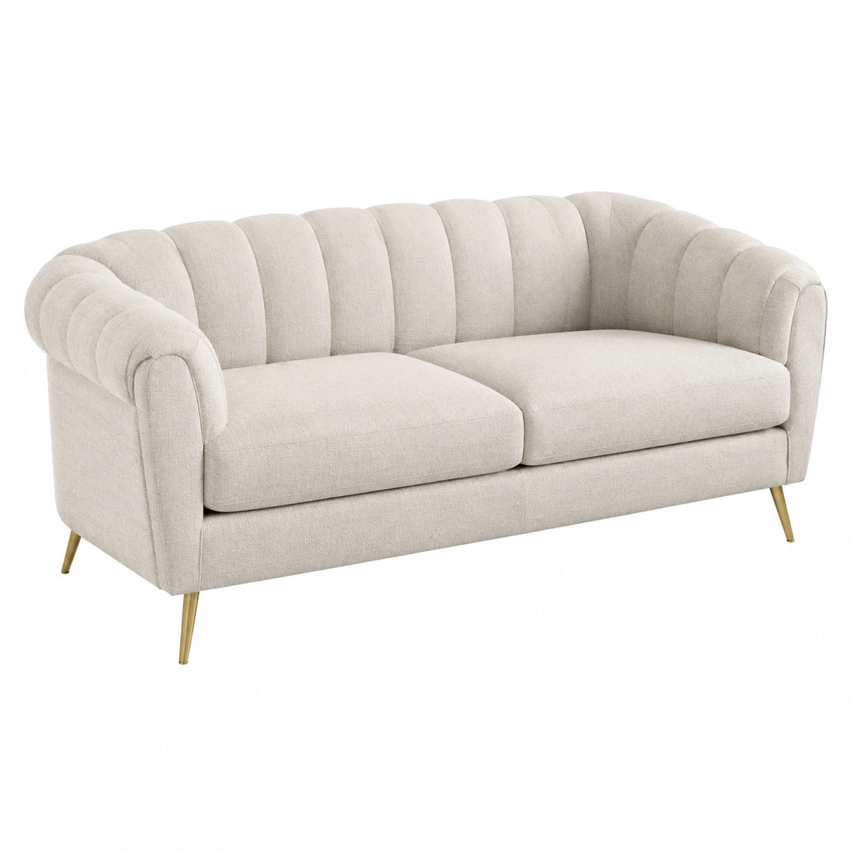 Divano 3 posti in tessuto beige con gambe in metallo