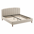 Letto matrimoniale con testiera imbottita in tessuto beige
