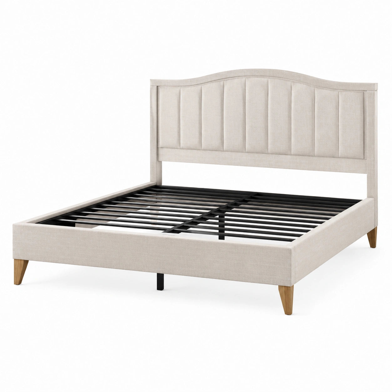 Letto matrimoniale in tessuto beige con struttura in metallo 160x200 cm