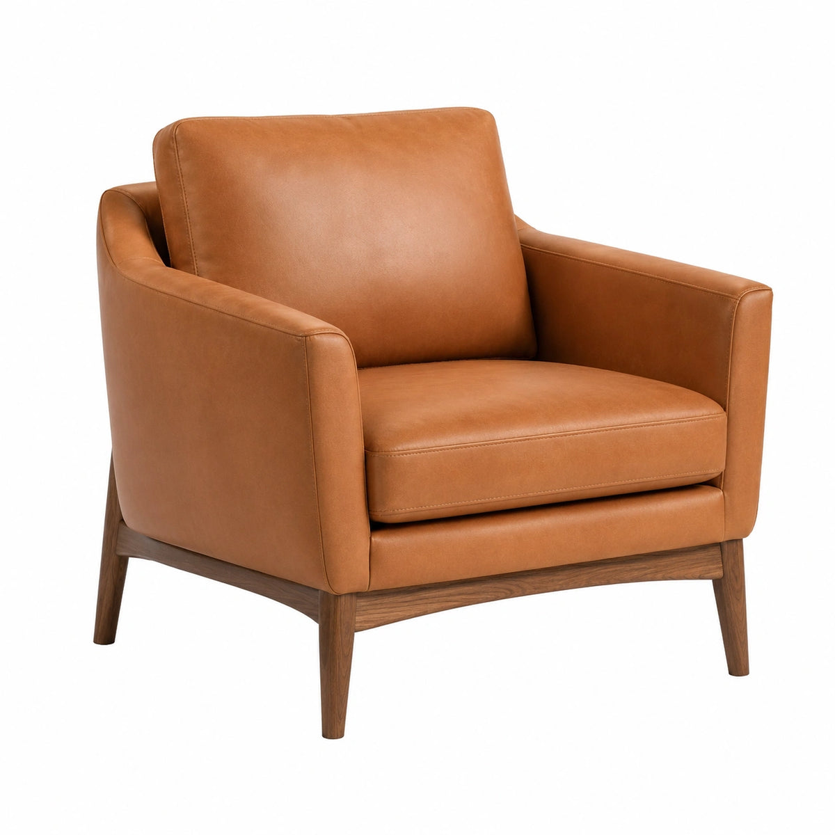 Poltrona in Pelle Marrone con Struttura in Legno