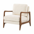 Poltrona in tessuto bouclé beige con struttura in legno di noce