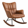 Sedia a dondolo in legno e metallo con rivestimento in pelle PU marrone