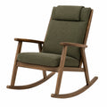 Poltrona a dondolo in legno con rivestimento verde