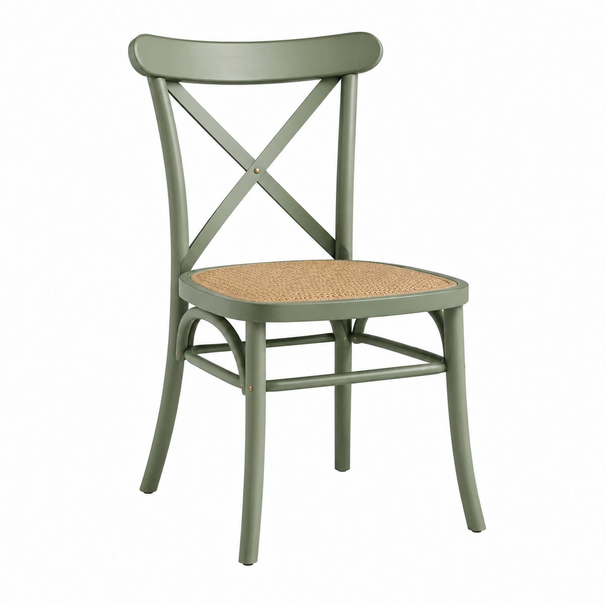 Sedia da pranzo in legno con seduta in rattan verde