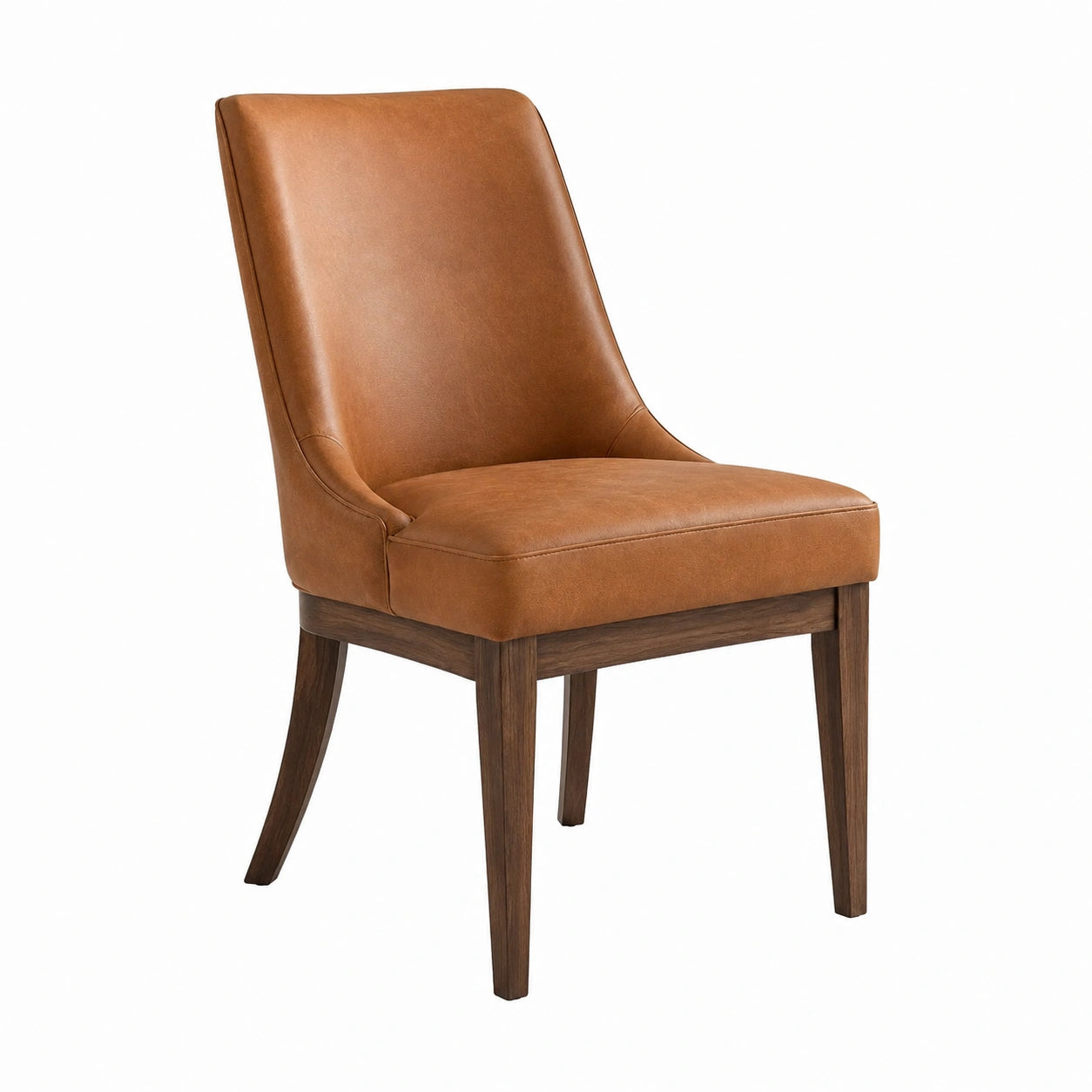 Sedia in pelle marrone con struttura in legno